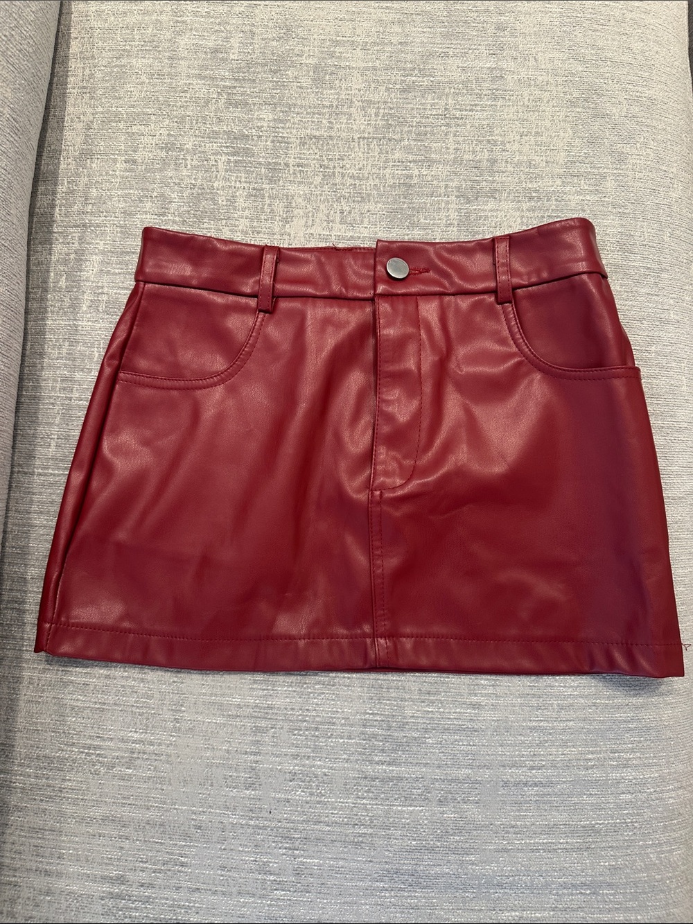 Edikted Faux Leather Mini Skirt in Wine Red